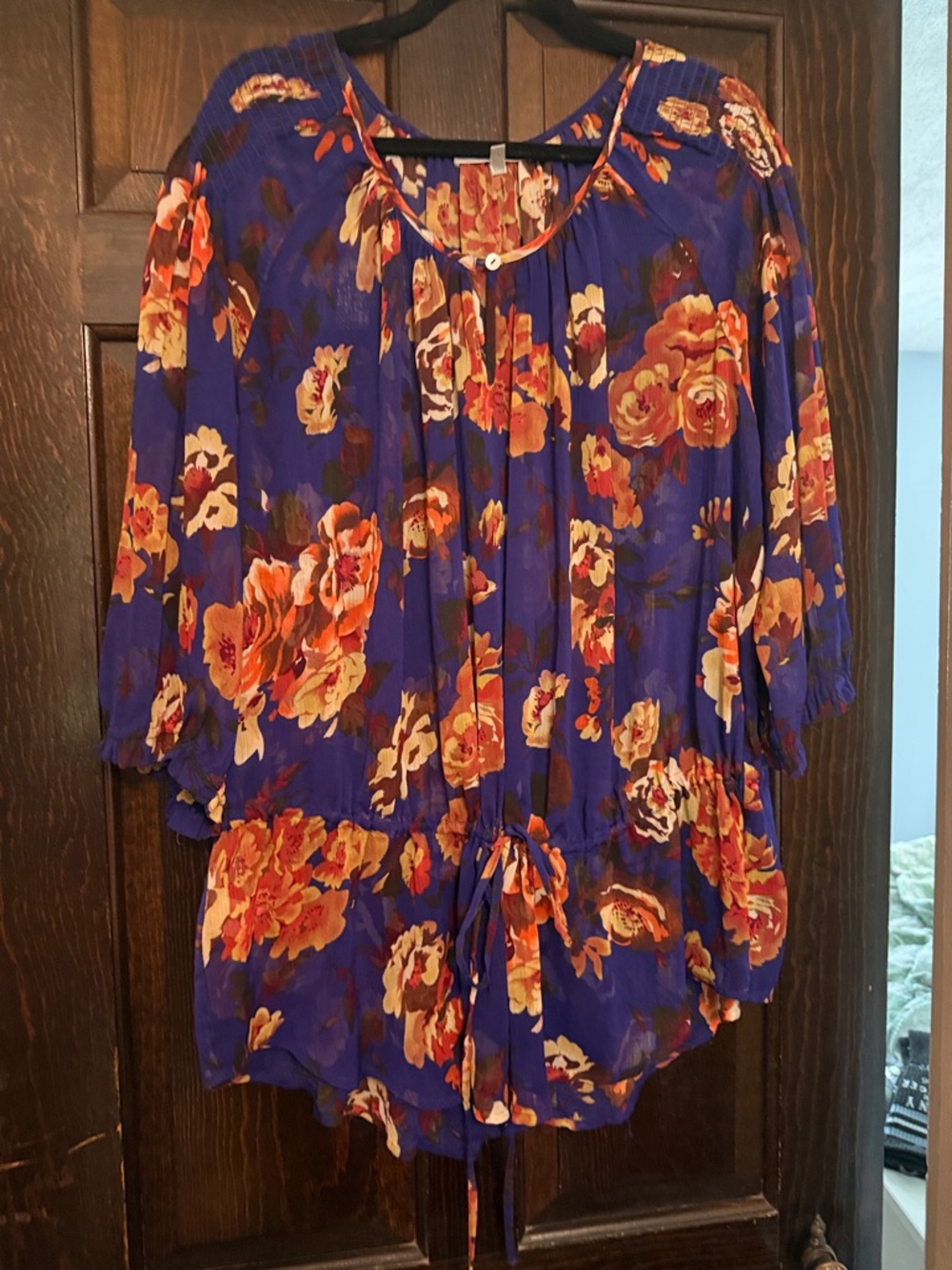 Daniel Rainn Cobalt Floral Tunic with Orange and Cream Blooms